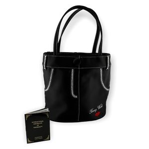Timmy Woods Jeans with Stones Black Satin Rhinestone Pants Purse Handbag Tote